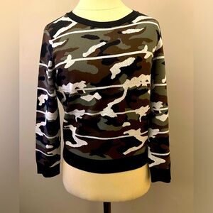 VERONICA BEARD Alpha Striped Metallic Camo Jacquard Sweater, Green,  size s
